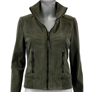 Marrakech Olive Green Moto Utility Jacket — Stretch Cotton — Size Small